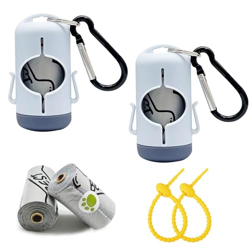 Image of Dog Poop Bag Holder with Leash Clip, Adjustable Strap & 2-Side Hooks for Used Dog Waste Bags (Blue Grey)