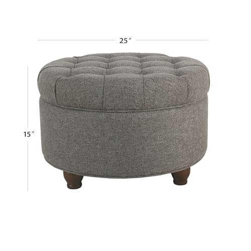 Image of HomePop 25 inch Button Tufted Round Storage Ottoman - Dark Gray