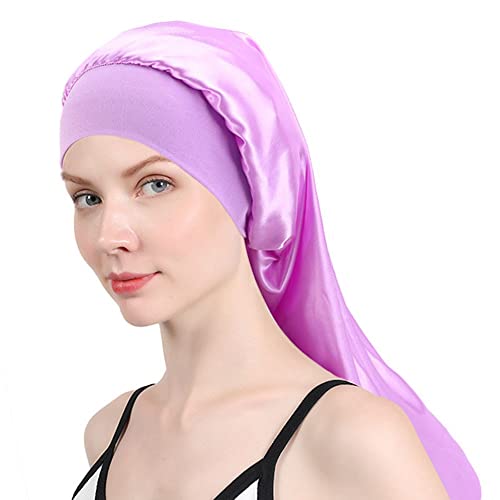 Lange Satin Schlafmütze, 2 Stück Große für Frauen, Mit Langen Zöpfen, Extra Groß Mit Breitem Elastischem Band, Weich und Bequem