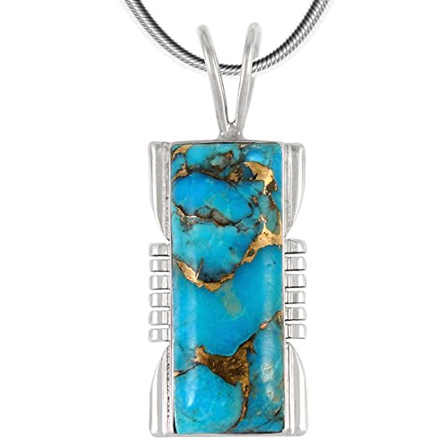 Turquoise Pendant Necklace 20" Sterling Silver 925 Genuine Gemstones (Matrix