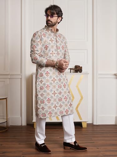 Image of SOJANYA (Since 1958 Men's Cotton Blend Ethnic Motifs Printed Only Long Kurta
