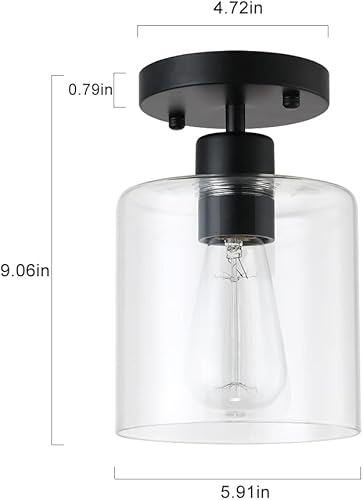 Miniatura 5 de Lámpara de techo semiempotrada moderna negra de 1 luz, lámpara de techo rústica para armario, pasillo, entrada, acabado negro mate (paquete de 1)