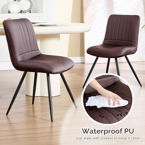 Image of Dining Chairs Set of 4, Modern Dining Chairs with Thick Cushions, PU Leather Upholstered Kitchen Dining Room Chairs with Metal Legs for Dining Living Room (Dark Brown)