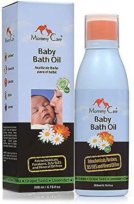 Mommy Care Organic Baby Bath Oil Pure Natural Essential Oils, Calming, Hydrating, and Nourishing Bathing Oil to Restore Your Baby’s Natural Skin Moisture. Great for Irritated or Dry Skin. 6.76 oz