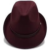 Jdon-hats, Fedora Hat, New Winter Men Women Wool Felt Jazz Hat Vintage Panama Cap, (Color : Wine red