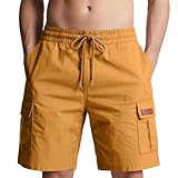 【Short Outdoor Uni】Short Homme été en coton uni, coupe décontractée, avec cordon de serrage et de multiples poches. Idéal pour les conditions estivales extrêmes. Parfait pour la gym, les sports et les activités de plein air. Le traitement anti-tache facilite l'entretien après usage intense.