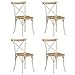 Festnight Set 4 pz Sedie da Pranzo a Croce con Schienale in Legno Massello di Mango e Acciaio Bianche,Sedie da Cucina in Legno con Schienale,Sedie Sala da Pranzo con Schienale 51x52x 84 cm