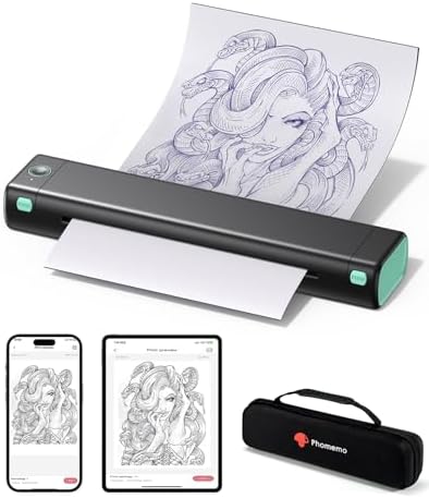 Phomemo M08F Tattoo Drucker Thermodrucker Tattoo mit Aufbewahrungsbox | Tattoo Stencil Drucker mit 10 Pcs Transfer Papier für Künstler & Anfänger, Kompatibel mit Smartphone und PC,