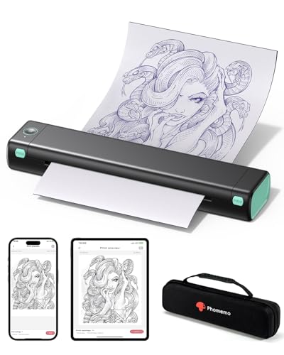 Phomemo M08F Tattoo Drucker Thermodrucker Tattoo Transfer Stencil Drucker Maschine Set mit Aufbewahrungsbox & 10 Pcs Transfer Papier für Tattoo Künstler Anfänger