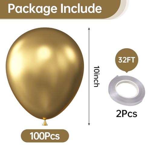 Image of KALOR 10 Inch Metallic Gold Balloons, 100 Pcs Latex Helium Metallic Balloons for Kid's Birthday Party Baby Shower Wedding Graduation Graduation Party Decorations