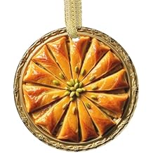 Christmas Ornament of Baklava with Pistachios Nuts, Honey Glaze, Pastry Dessert Cuisine, Food Themed Ceramic Foodie Lovers Novelty Holiday Xmas Ornaments Decor Flat Design, NOT 3D