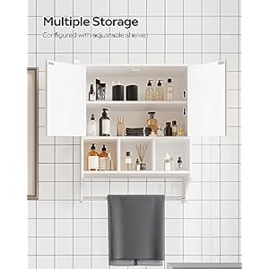 Medicine Cabinets, Space Saving Wall Cabinet with 2 Doors and Adjustable Towel Rack Shelves, Storage Cabinet for Toilet, Bathroom, Living Room, Kitchen (White) Medicine Cabinets Space Saving Wall Cabinet with 2 Doors and Adjustable Towel Rack Shelves Storage Cabinet for Toilet Bathroom Living Room Kitchen White
