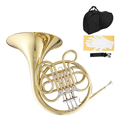 Lykos F-Key Single French Horn 3 Key Brass Gold Lacquer Single-Row Integrated French Horn with Cupronickel Mouthpiece