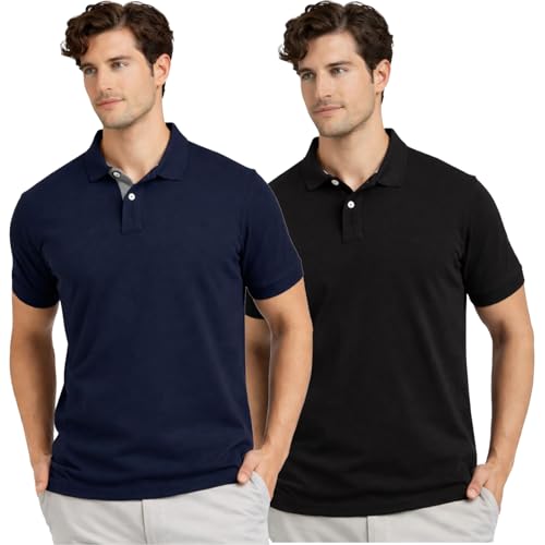 Image of Men's Premium Cotton Pique Polo T-Shirt, Classic Fit Short Sleeve Casual Summer Shirt, Soft & Breathable Fashion Polo