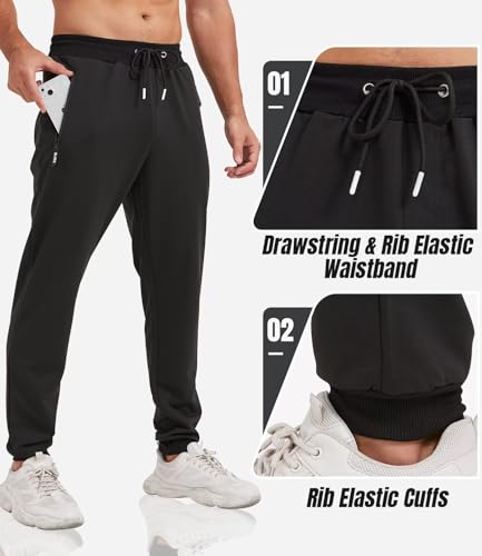 lomsoe 3 Pack Sweatpants for Men Tapered Mens Joggers Pants with Zip Pockets Fleece Slim Fit Workout Running Gym Sweat Pants(Black,Dark Gray,Light Gray,L)