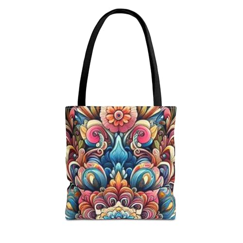 Psychedelic Flowery Mandala Tote Bag – Stylish, Bohemian, Colorful, and Durable Canvas Bag for Women