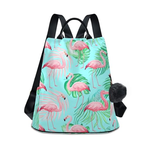 Flamants roses et feuilles vertes sur fond bleu : papier peint intissé panoramique pour salon