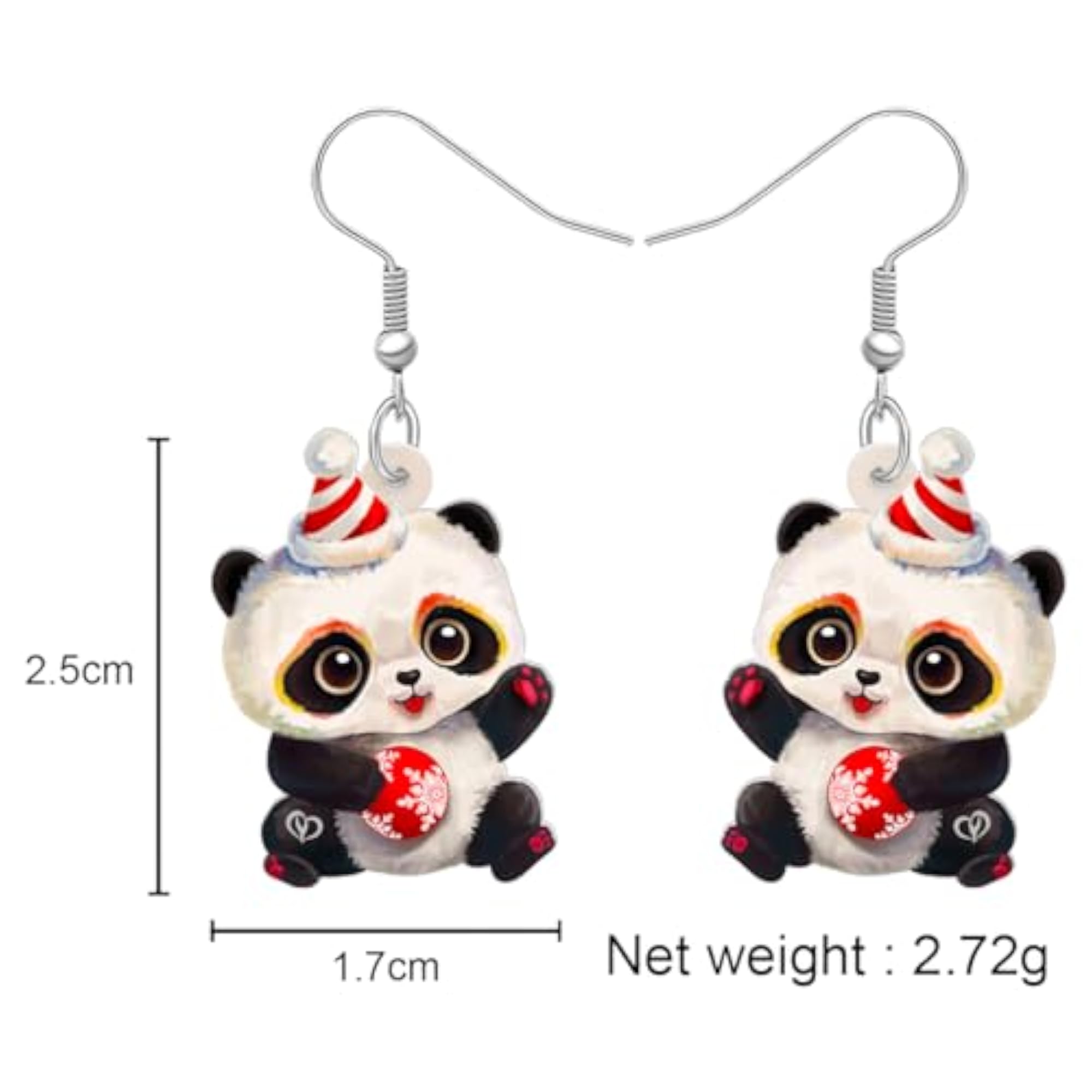 Acrylic Christmas Cute Panda Bear Dangle Earrings for Women
