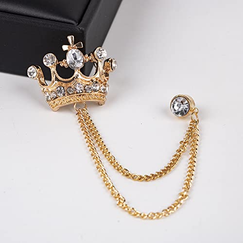 Image of coadipress Crown With Hanging Chain Brooch for Women Men Elegant Gentlemen Gold Silver Crystal Crown Lapel Pin Vintage Rhinestone Wedding Brooch Suit Shirt Pin Accessories