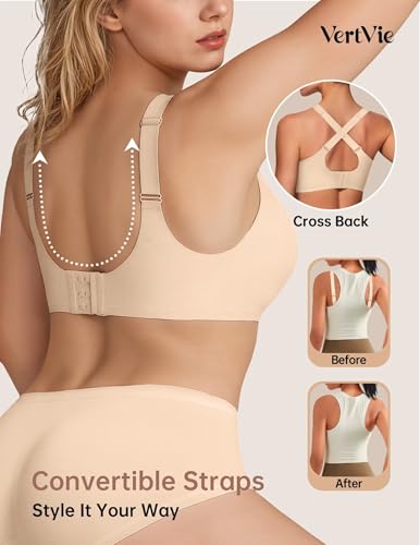 Image of Vertvie Wireless Jelly Bra Seamless Supportive Crossover | Full Coverage & Lift, Mesh V-Neck, No Underwire, Back Smoothing, Push Up, Plus Size, All-Age Comfort, Everyday T-shirt Bra
