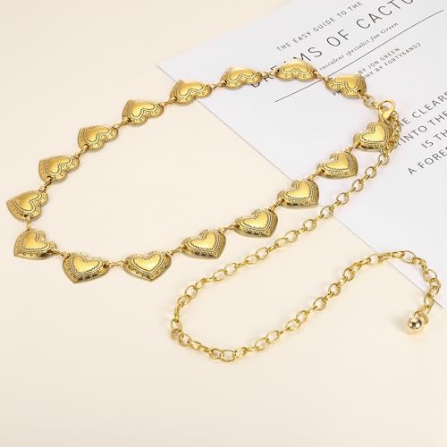 uxcell Western Metal Concho Belt, Women Waist Chain Belt, Country Concert Outfit for Music Festival Outfit with Jeans Dress, Vintage Heart, Gold Tone3