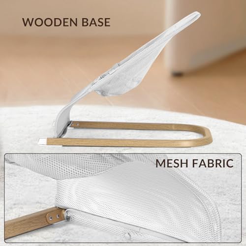 SeedFuture Baby Bouncer, Portable Baby Bouncer Seat for Babies 0-12 Months with Wood Grain Base Natural Vibrations, Grey