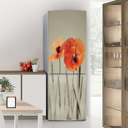 Targawerelax Blooming Poppy Flower Fridge Decal, Red Floral Sticker, Vinyl Material, Wall, Glass, Plastic Surface, Rectangular Shape, Indoor/Outdoor Use