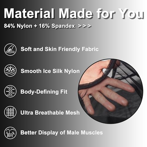 ZONBAILON Mens Sexy Mesh Fitted Shirt Short Sleeve See Through Transparent Muscle T-Shirts Top for Male3