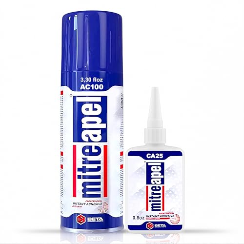 Mitreapel Colle Super Ca (1x25 gr) Avec Activateur D'Adhésif En Aérosol (1x100 ml) - Colle Cyanoacrylate Pour L'Artisanat Et La Construction|1 Paquet