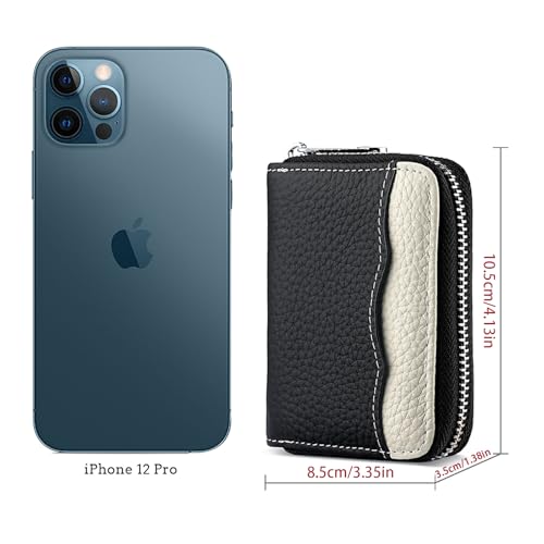 Image of Linno RFID 20 Slots Credit Card Holder Genuine Leather Small Wallet for Women or Men with Zipper, New Black, 4.1 x 3.3 x 1.18 inches, Fashion Accordion Card Case