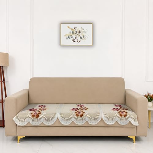 Image of Homerz Premium 'Surya Series' Sofa Cover | Stylish Sofa Protector | Net Fabric | Anti-Stain & Washable Slip Cover Exact Size Antislip (Exclusive Yellow, 5 (3+2) Seater, Only Seat Cover)