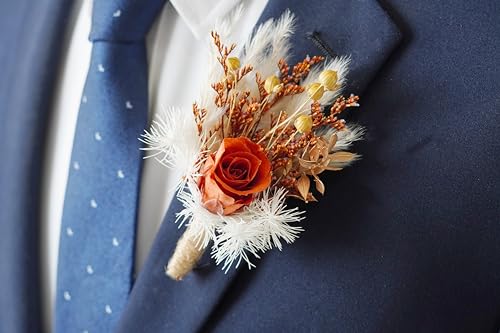 Boutonniere de Flores Secas para Boda Color Naranja miniatura 4
