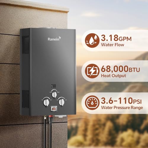 Image of Ranein 12L Portable Propane Water Heater, Outdoor Up to 3.18 GPM, 68,000 BTU On Demand Instant Hot Tankless Water Heater