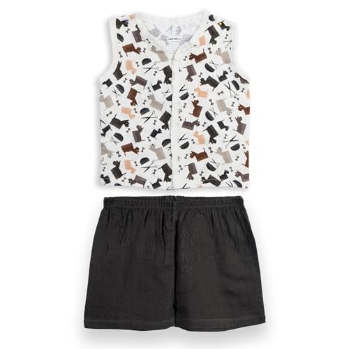 Image of The Boo Boo Club Muslin Jhabla and Short Set GOTS Certified Organic Cotton | Short Sleeve Snap Button Vest | Summer Wear Set | Printed Jhabla with shorts