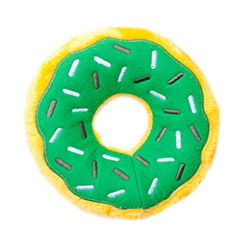 ZippyPaws Donutz - No Stuffing Dog Toys to Keep Them Busy, for Small and Medium Dogs, Squeaky Pet Toy for Boredom, Unstuffed Chew Toy, Soft Plush Puppy Products, Funny Food Toy - Mint Chip Donut