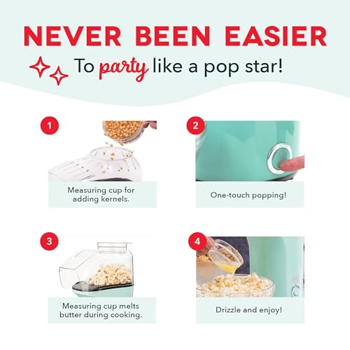 Dash Fresh Pop Popcorn Maker - Oil-Free, Air Popcorn Popper - With Measuring Cup & Recipe Guide - Perfect for Movie Nights - 16 Cups, Aqua image 6