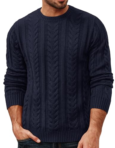 PJ PAUL JONES Herren Pullover mit Rundhalsausschnitt Zopfmuster Slim Fit Strickpullover mit Langarm XXL Marineblau