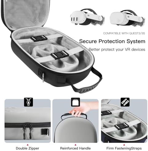 Hard Carrying Case Compatible with Oculus Meta Quest 3/3S,VR Headset Elite Strap and Touch Controller Accessories Carry Case,Hard Shell Travel Storage Bag (Black) — view 3