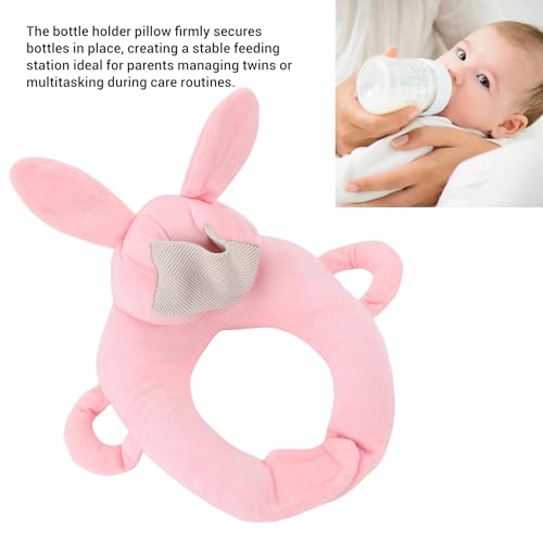Maqulae Plush Baby Bottle Holder Pillow, Hands Free Feeding Nursing Assistant, Ergonomic Bottle Support Cushion, Soft Animal Cover Protector, Machine Washable for Newborns (Rabbit)