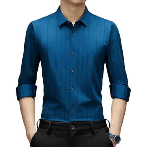 Chemise à manches longues rayée pour homme en maille élastique sans couture