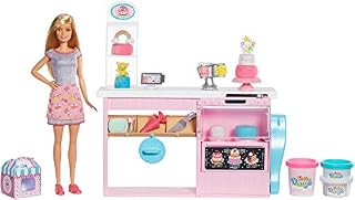 Barbie Cake Decorating Playset with Blonde Doll, Baking Island with Oven, Molding Dough