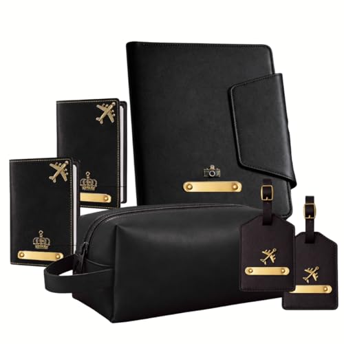 Image of Vegan Leather Family Travel Gift Set, Large Travel Organizer, Medium Pouch, 2 Passport Covers, 2 Luggage Tags in Gift Box (Black)