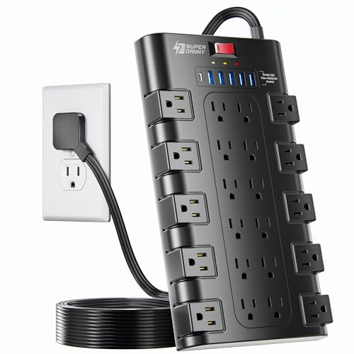 Flat Plug Power Strip, SUPERDANNY Surge Protector 22 AC