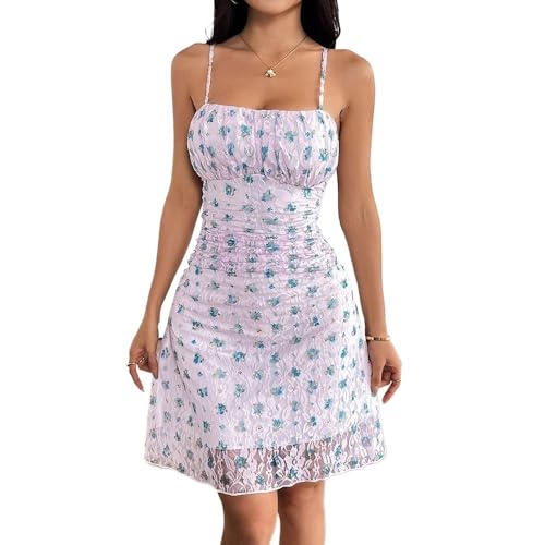 AKSXTNS New Sexy Fashionable Suspender Waist Printed mesh lace Backless Dress(L) Colorful
