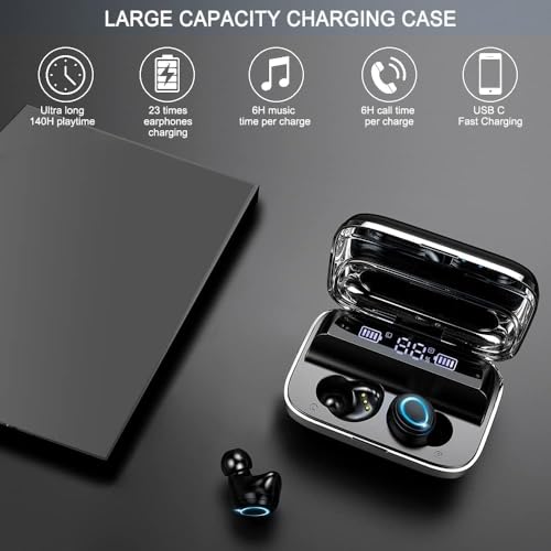 Image of Ordtop Wireless Earbuds, 140Hrs Playtime Ear Buds 2026 New Bluetooth 5.3 Headphones 6D Stereo Bass with ENC Clear Call, IPX7 Waterproof Earphones for Sports /Working, in Ear Headphones for Android /iOS