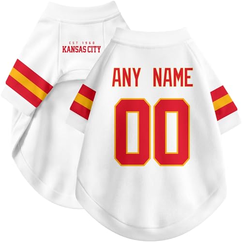 Image of Kansas Dog Clothes Jersey Style Personalized Pet T Shirt with Custom Name Number for Small Medium Large Dogs