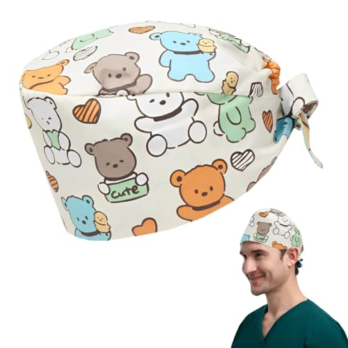 OHREN Quirúrgico con Botones Ajustable, Transpirable y Cómodo, para Hombre y Mujer, Gorro de Chef, de Toalla, Gorros para Médico, Dentista, Enfermera, Sanitario Unisex (Tamaño Estándar)
