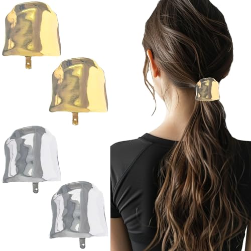 4 Pcs Ponytail Holder Hair Clips High Ponytail Buckle Hair Cuff Metal Long Hair Horsetail Hair Ties Decorative Strong Hold French Fine Hair Jaw Clips Accessories for Women(Gold Silver)