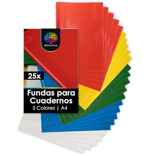 OfficeTree 25x Fundas de Cuadernos A4 – 5 Colores – Aspecto de Rafia - incluidas 25 Etiquetas - Forrar Libros Escolares para el Colegio y la Oficina - Fundas de Plastico para Libros y Cuaderno