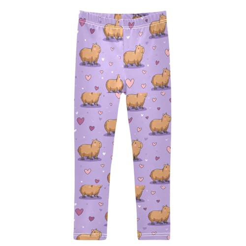 Boccsty Capybara Pink Hearts Girls Leggings Kids Yoga Pants Dance Active Tights 4T